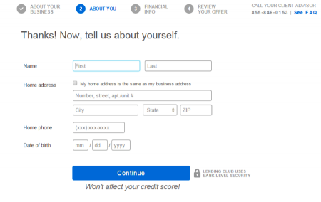 Applying for a business loan from Lending Club: personal info