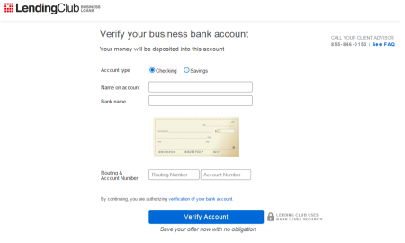 Applying for a Lending Club business loan: Verify your bank account