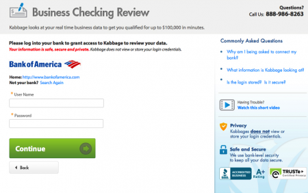 Kabbage business loan application: Checking revenue