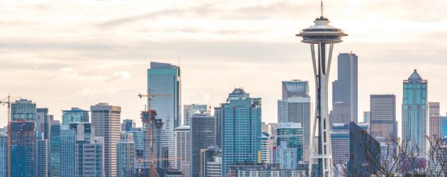 the morning light in Downtown Seattle ,shoot from Kerry Park viewpoint,in winter,Washington,USA..