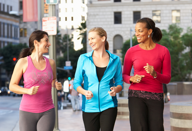 Women walking downtown