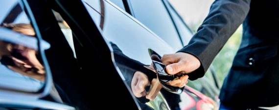 Driver opening door for rider