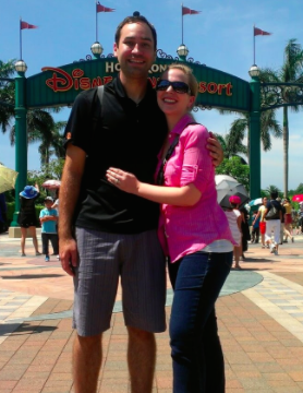 Deacon Hayes, founder of Well Kept Wallet, and his wife Kim at Disneyland in Hong Kong, a vacation the couple was able to afford after paying off $52,000 in debt.